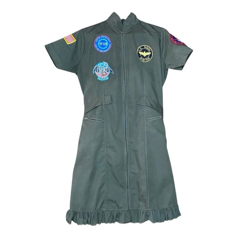 Olive Green Military-Inspired Dress Top Gun - Picture 1 of 13